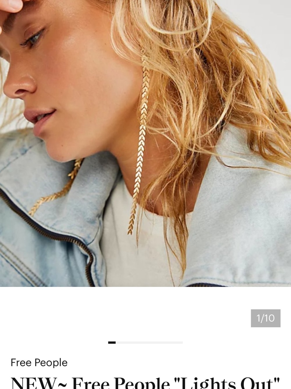 Free People Lights Out long chevron chain style earrings in gold NWT